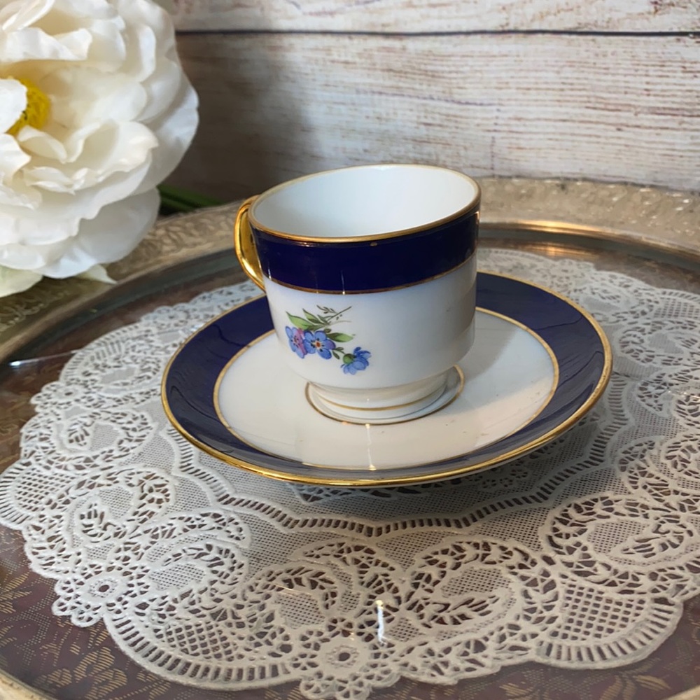 Antique Echt  blue and white cup and saucers